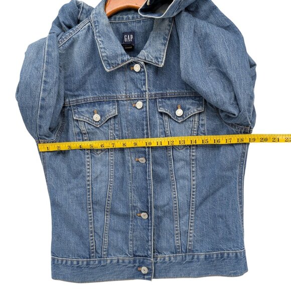 Vtg GAP Jean Trucker Jacket Womens Blue Cotton Denim Button Front Y2K Size L - Picture 7 of 9